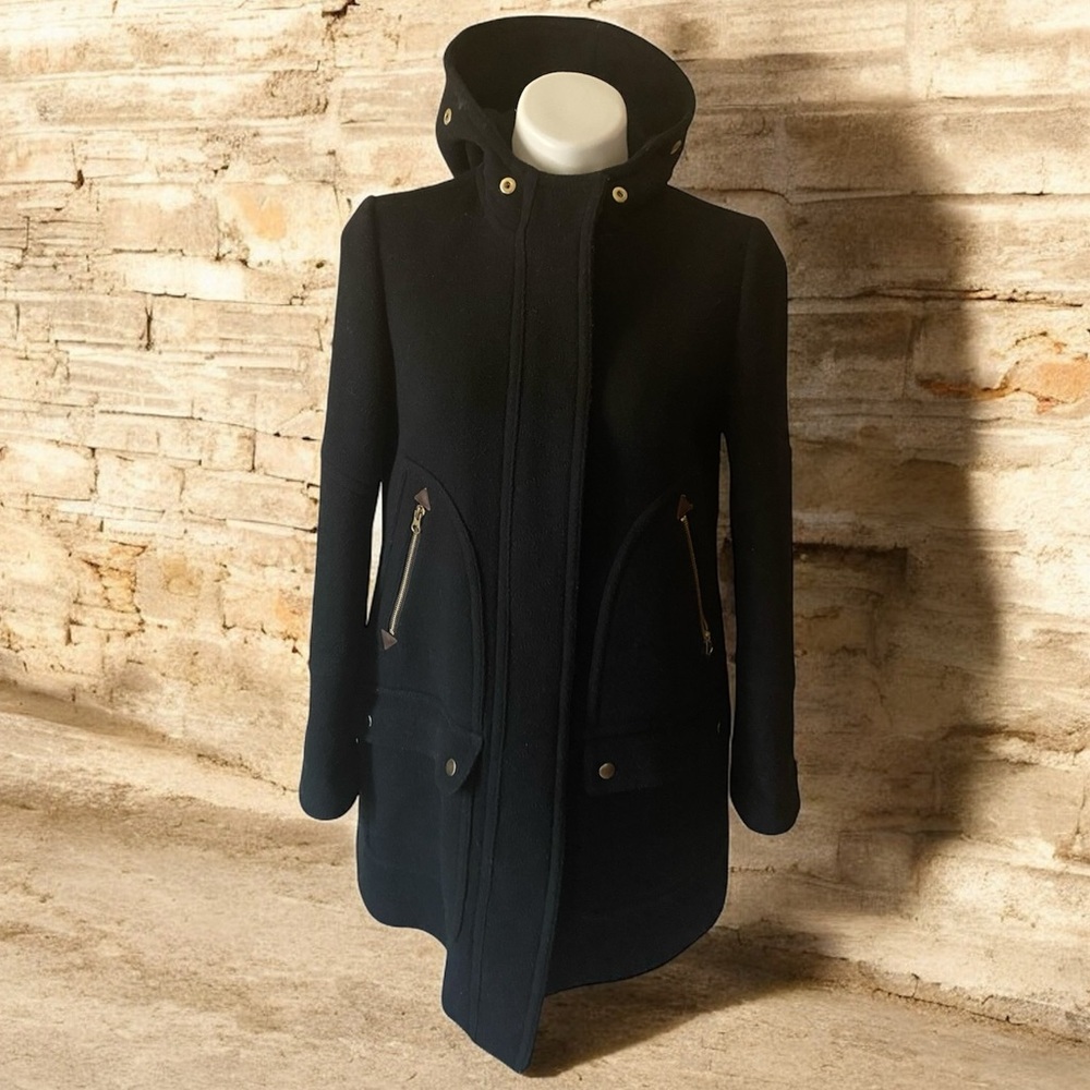 J.Crew Women’s Black Chateau Parka in Italian Stadium-cloth Wool Hooded Coat